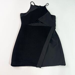 Ina Bodycon Dress Women's Large Black Spaghetti V-Neck Mesh Cutout Detail NWT